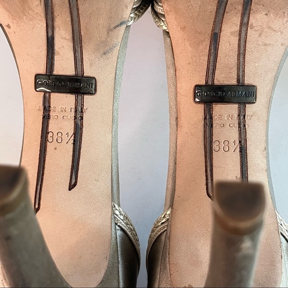 Giorgio Armani Metallic Embroidered Satin Heels - Picture 5 of 12